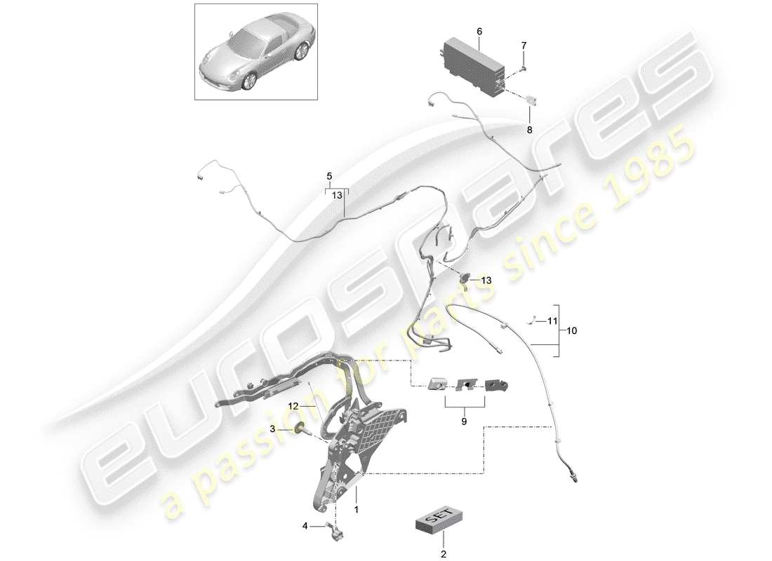 porsche 2013 (991-1) top frame part diagram