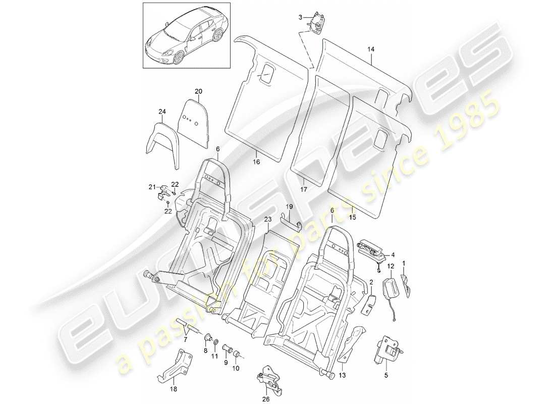 porsche panamera 970 (2012) back seat backrest part diagram