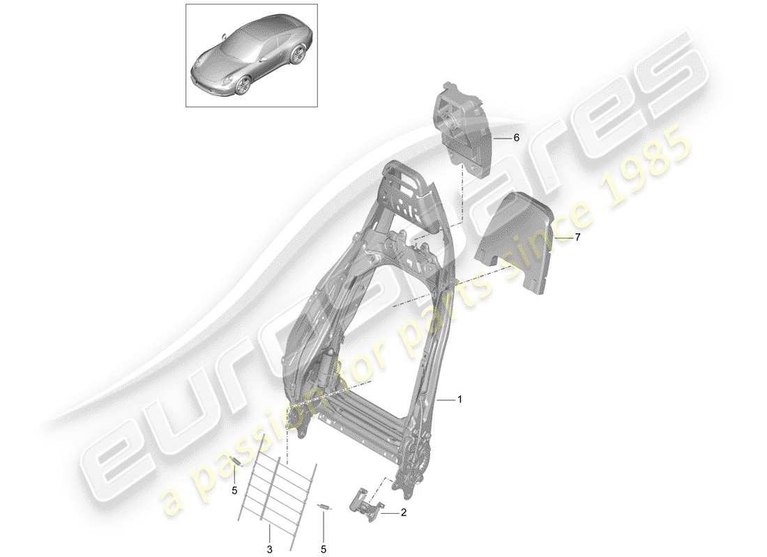 porsche 2014 (991-1) backrest frame part diagram