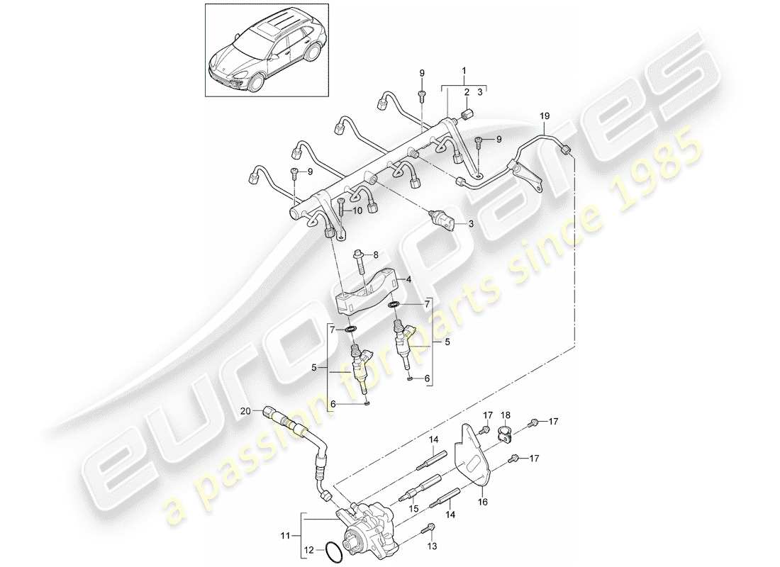 porsche 2012 (cayenne e2 92a) fuel collection pipe part diagram