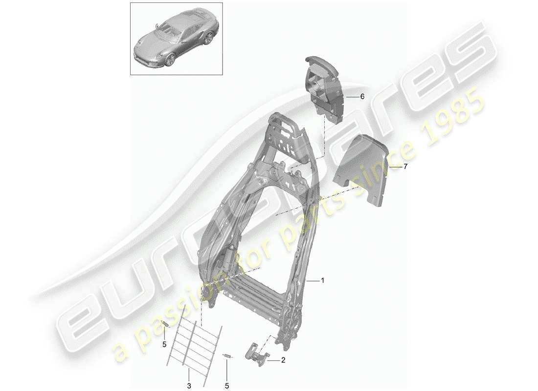 porsche 991 turbo (2020) frame - backrest parts diagram