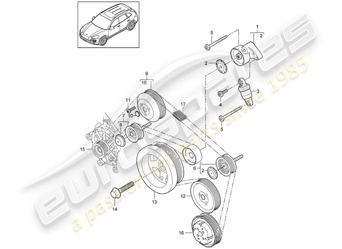 porsche 2017 (cayenne e2 92a) belt tensioning damper part diagram