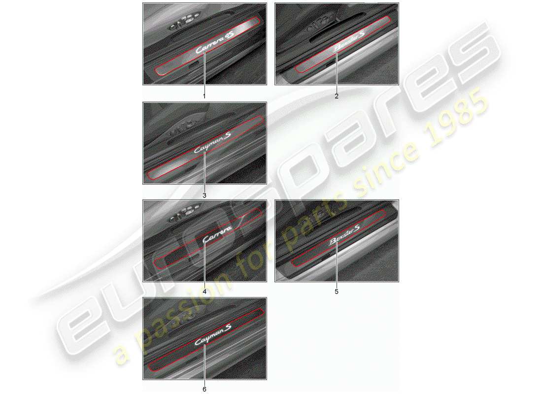 porsche 2013 (tequipment 98x/99x) scuff plate - sill panel part diagram