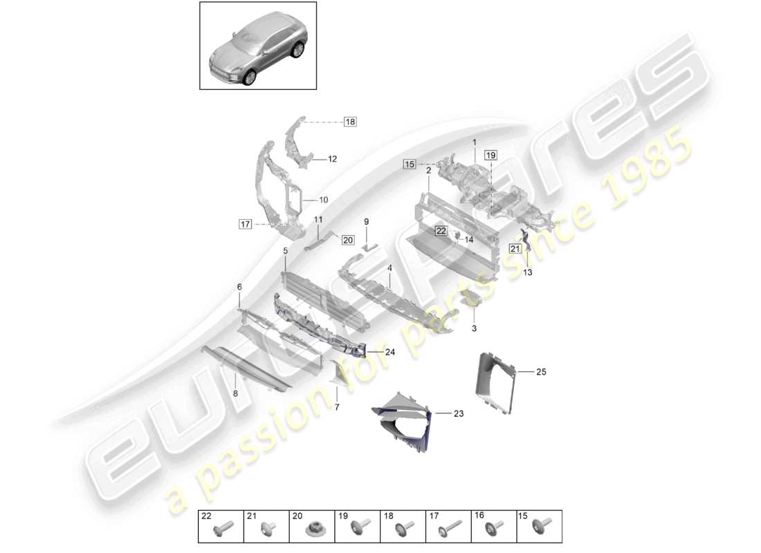 porsche 2020 (macan) carrier turbo cooler for coolant air guide and lock carrier part diagram