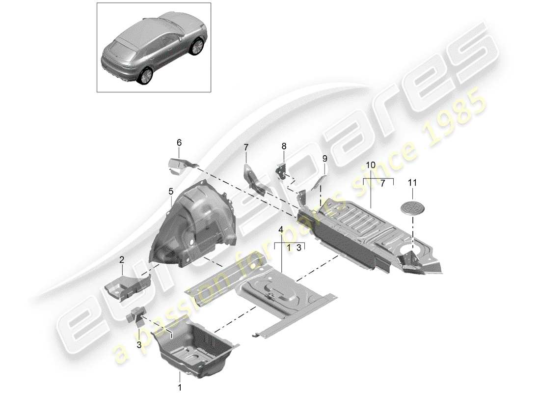 porsche 2020 (macan) floor pan parts diagram