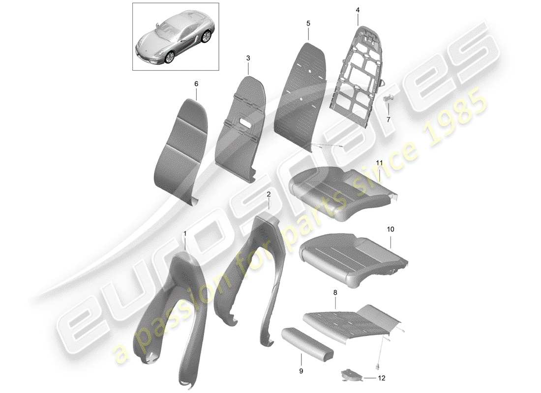 porsche 2015 (981 cayman) foam part part diagram