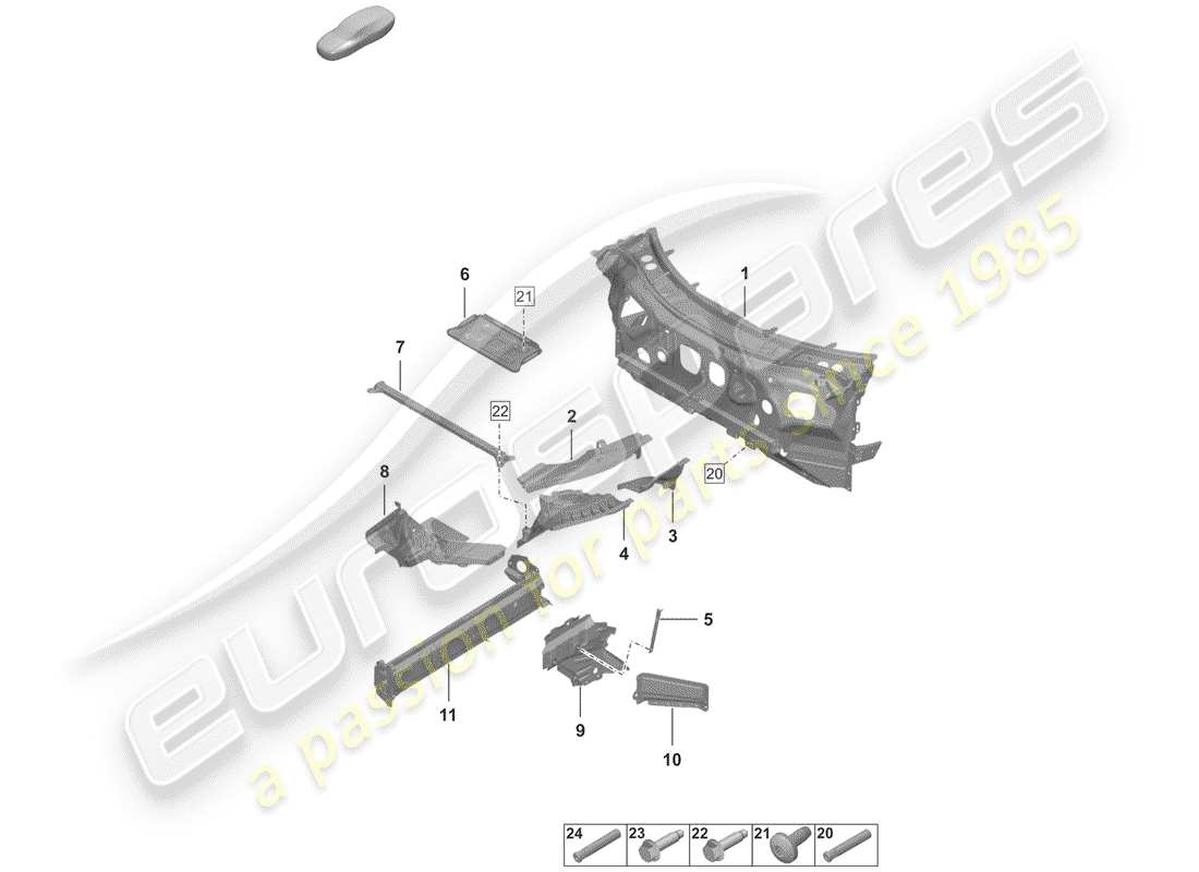 porsche 2020 (992-1) front end part diagram