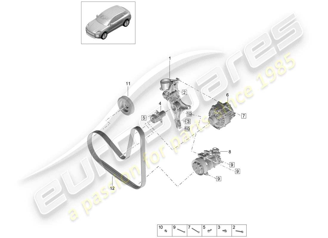 porsche 2020 (macan) v-ribbed belt parts diagram