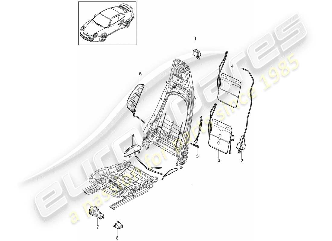 porsche 911 t/gt2rs (2011) lumbar support part diagram