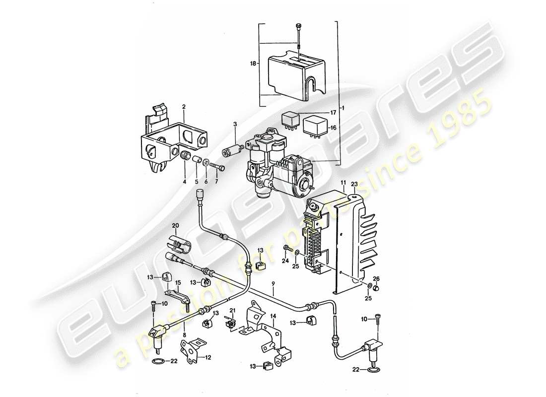 porsche 928 (1995) hydraulic unit - speed sensor - electronic control module - anti-locking brake syst. -abs- part diagram