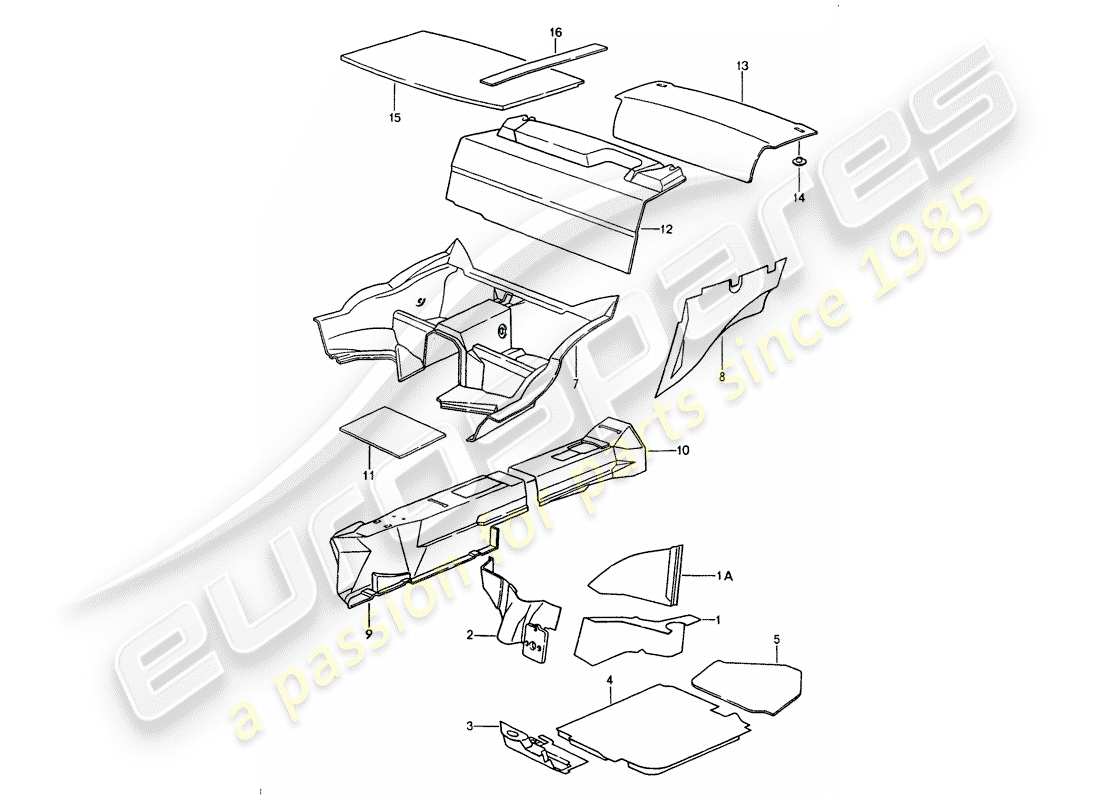 porsche 1993 (964) body shell - sound absorbers parts diagram
