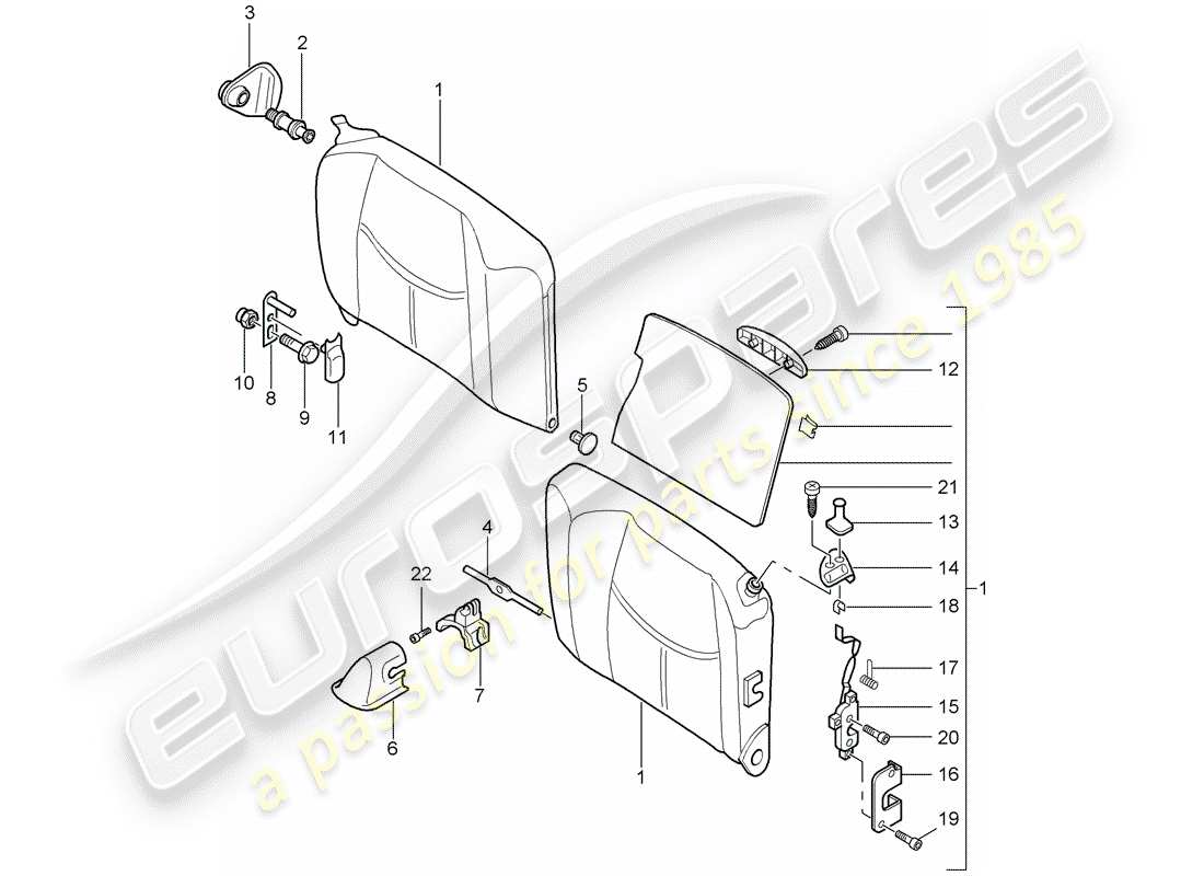 porsche 997 t/gt2 (2008) emergency seat backrest part diagram