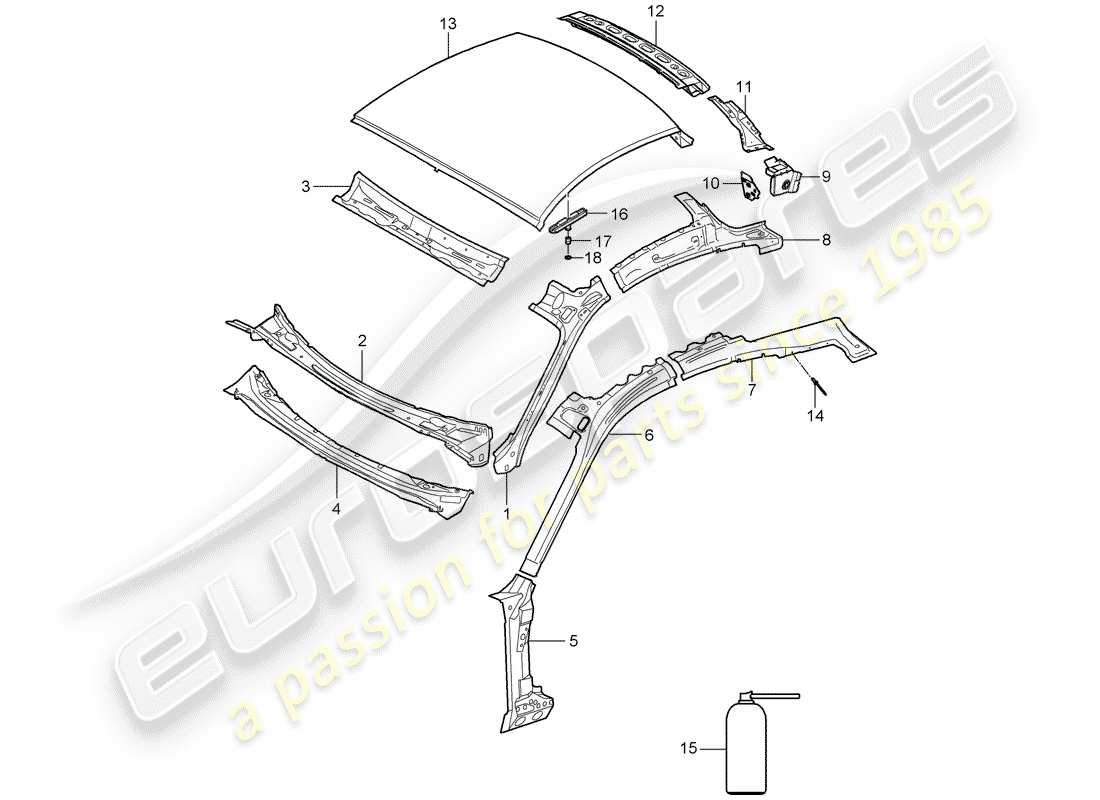 porsche 2006 (987 cayman) roof part diagram