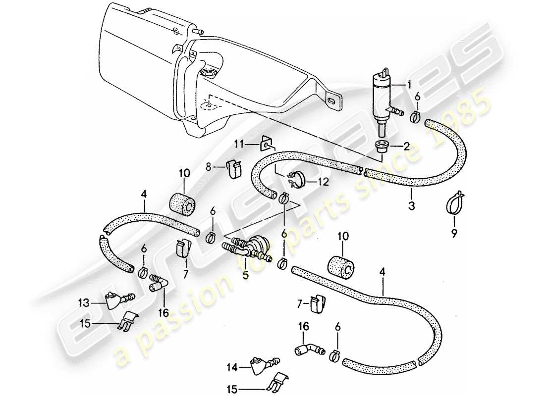 porsche 968 (1995) headlight washer system parts diagram
