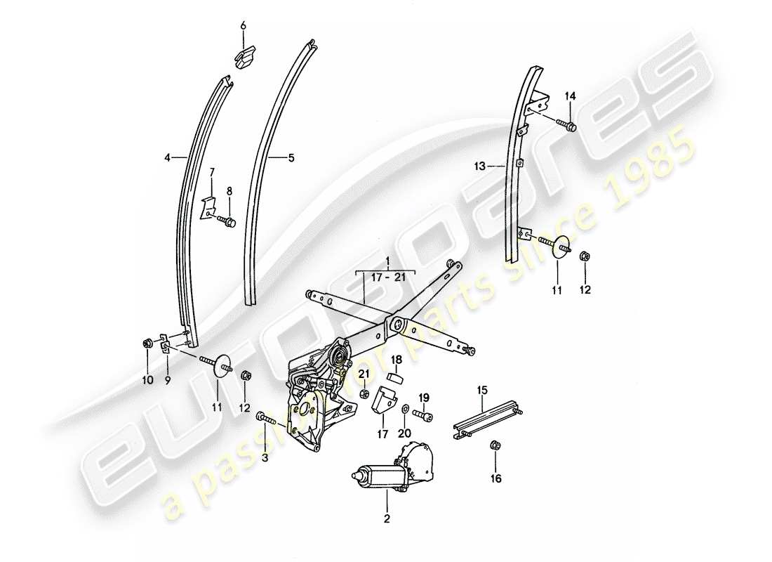 porsche 1994 (968) window regulator - glass channel parts diagram