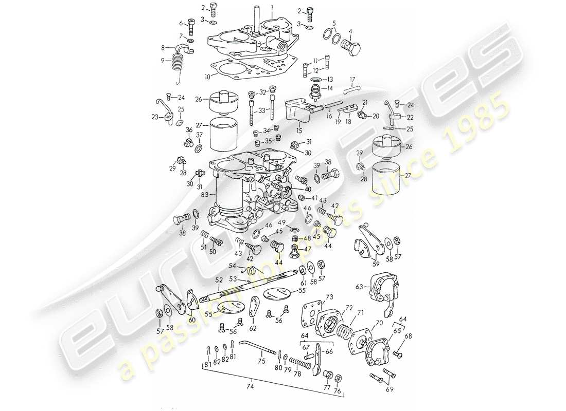 porsche 1967 (911/912) single parts - for - carburetor - solex-40 pii-4 - d >> - mj 1968 part diagram