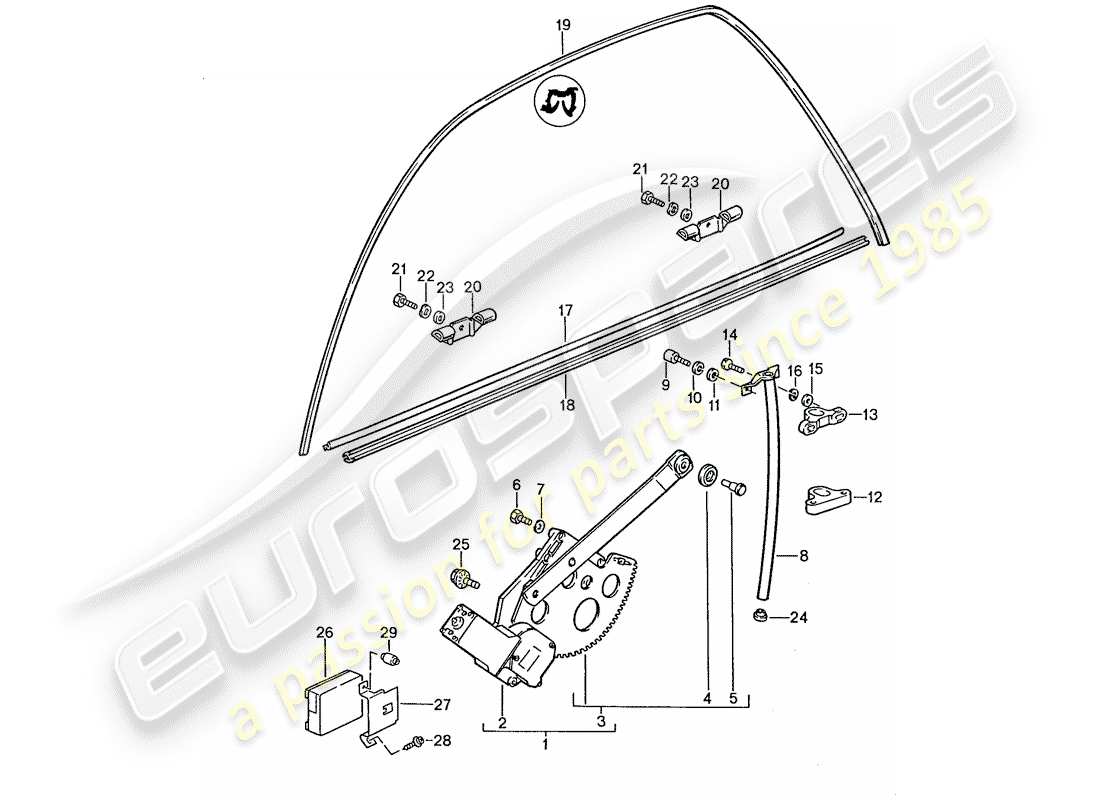 porsche 1989 (928) window regulator part diagram