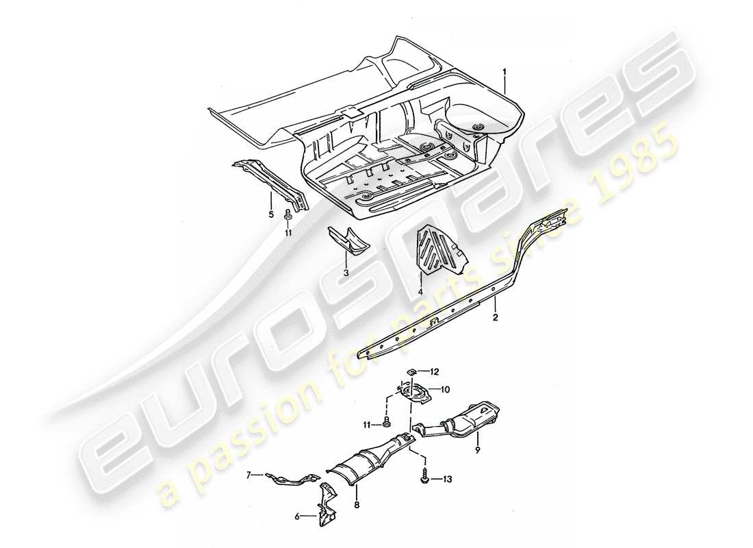 porsche 1992 (928) floor pan - frame part diagram