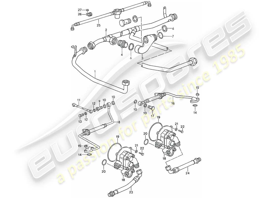 porsche 1987 (959) engine lubrication - oil pump - exhaust gas turbocharger part diagram