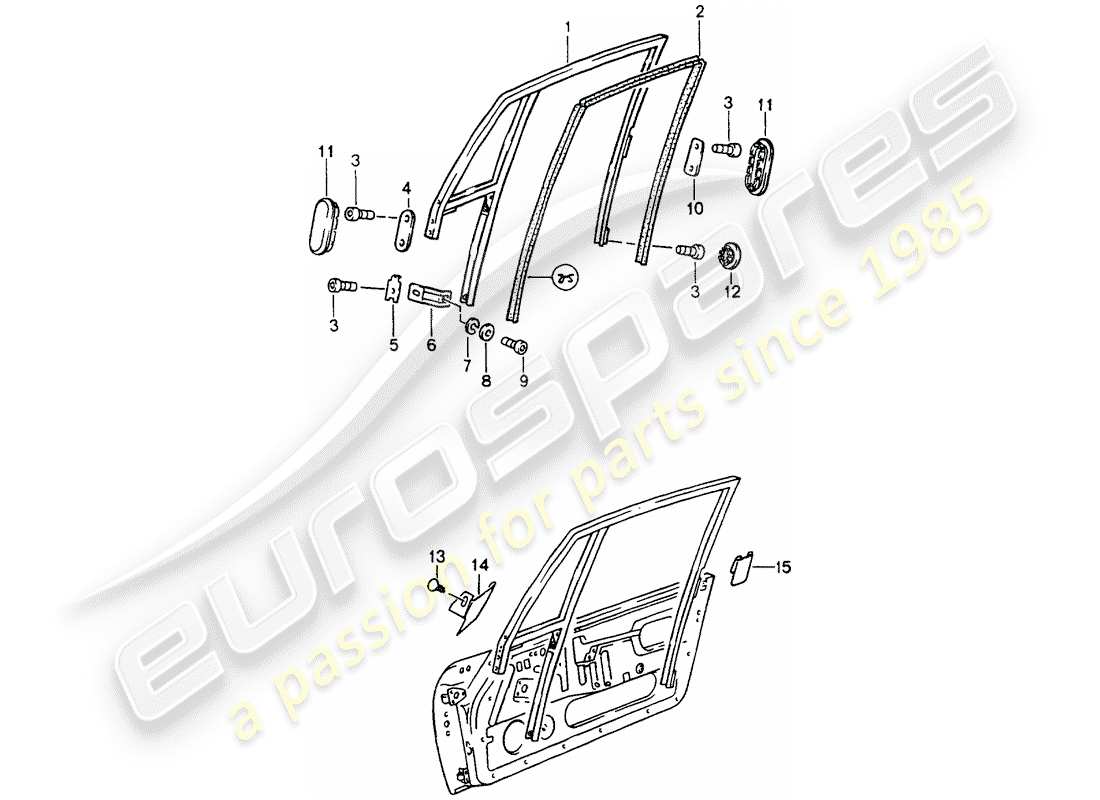 porsche 1990 (964) window frame part diagram