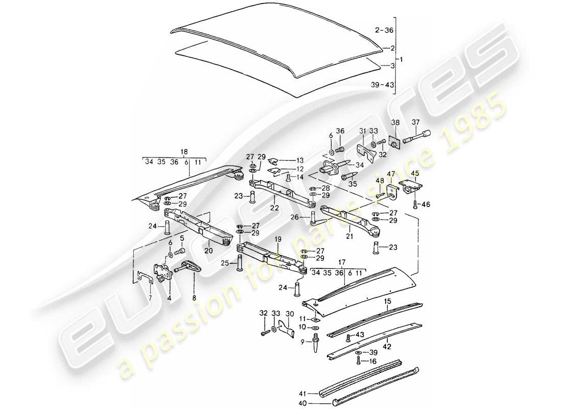 porsche 1993 (964) soft top parts diagram