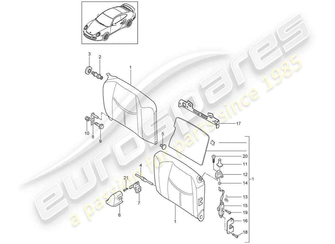 porsche 2011 (997-2 turbo / gt2 rs) emergency seat backrest part diagram