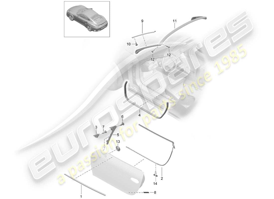 porsche 2014 (991-1 turbo) door seal part diagram