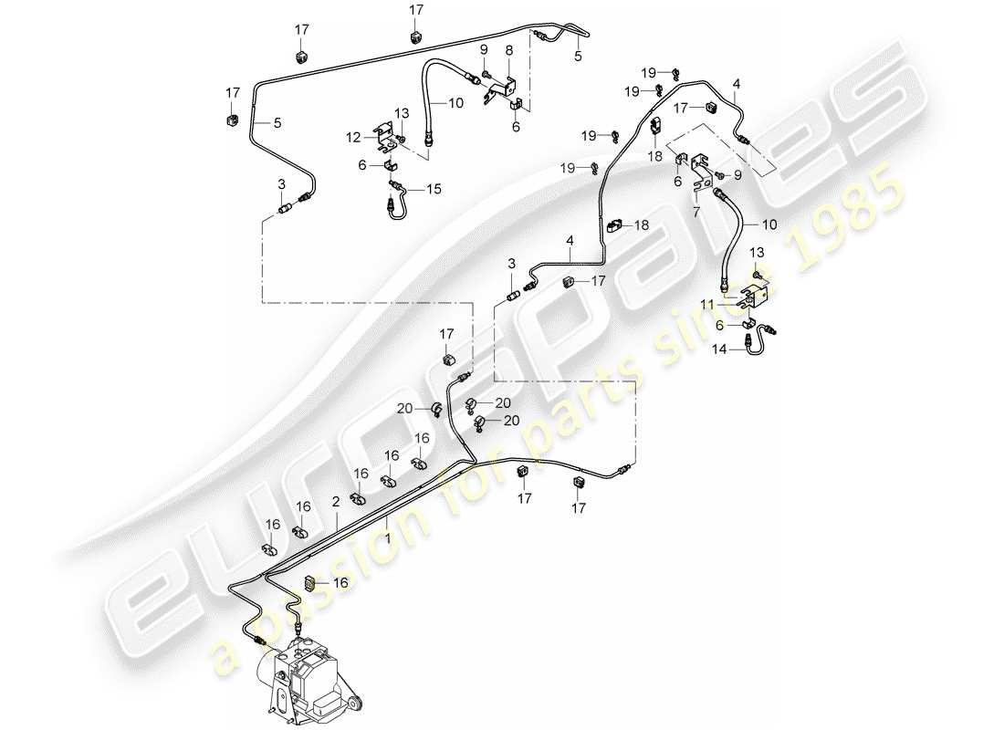 porsche 2005 (carrera gt) brake line - underbody - rear axle part diagram