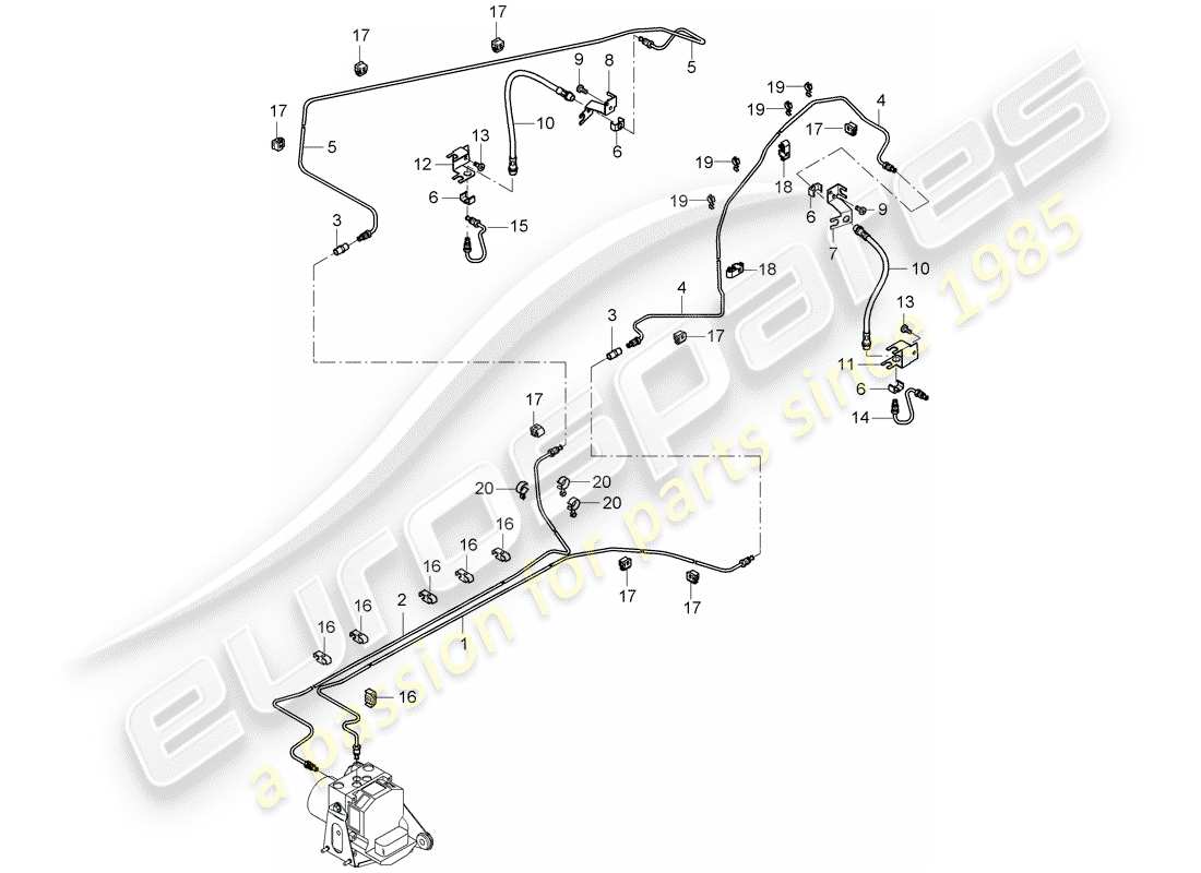 porsche carrera gt (2005) brake line - underbody - rear axle part diagram