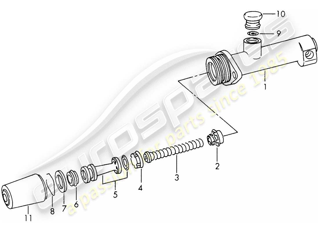 porsche 1966 (911/912) brake master cylinder - single parts - d >> - mj 1967 part diagram