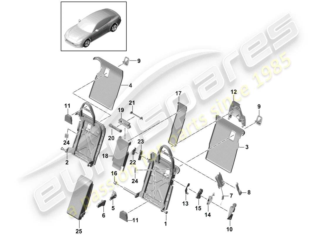 porsche 2018 (panamera 971-1) back seat backrest part diagram