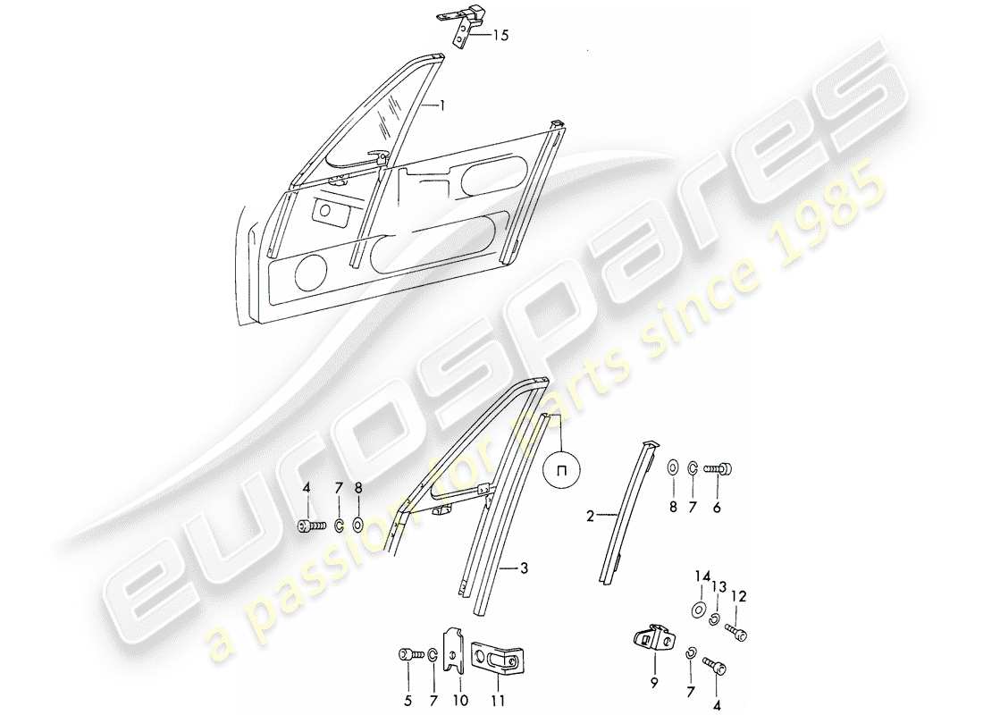 porsche 1965 (911/912) window frame part diagram