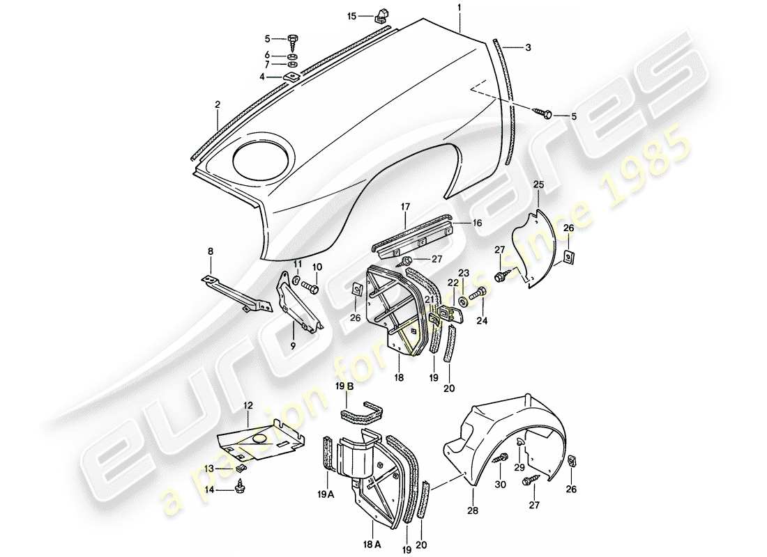 porsche 1983 (928) fender part diagram