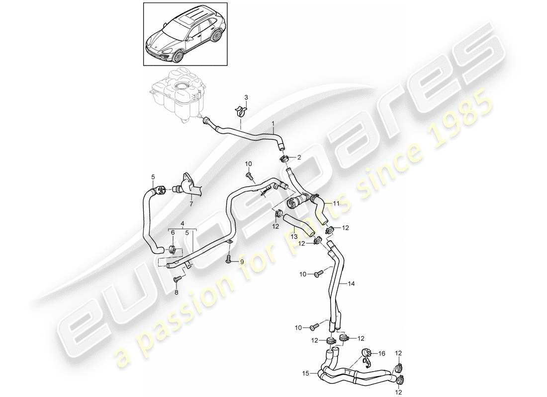 porsche 2013 (cayenne e2 92a) water cooling 4 parts diagram