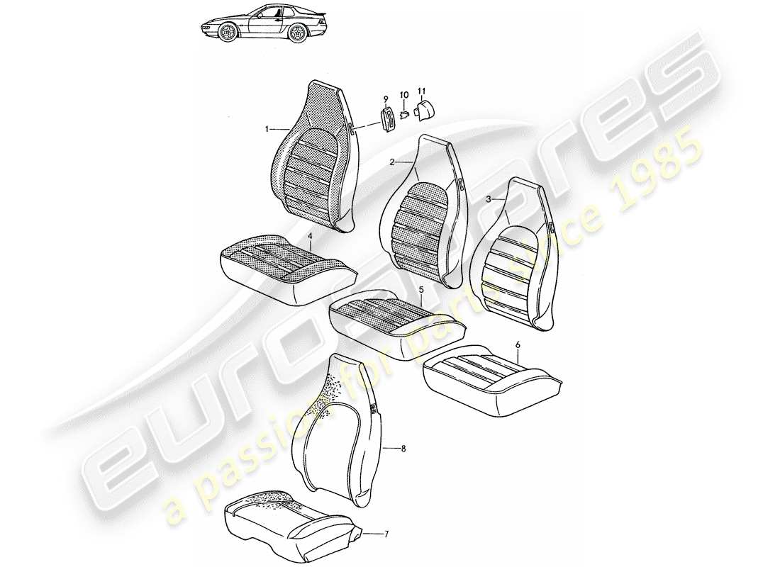 porsche seat 944/968/911/928 (1994) cover - front seat - d - mj 1992>> - mj 1993 parts diagram