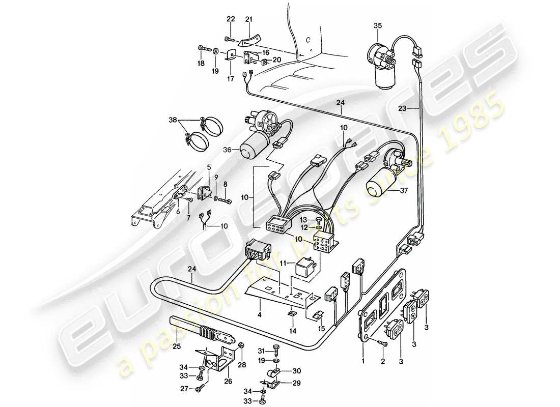 porsche 928 (1980) electrical equipment - electric drive - comfort seat part diagram