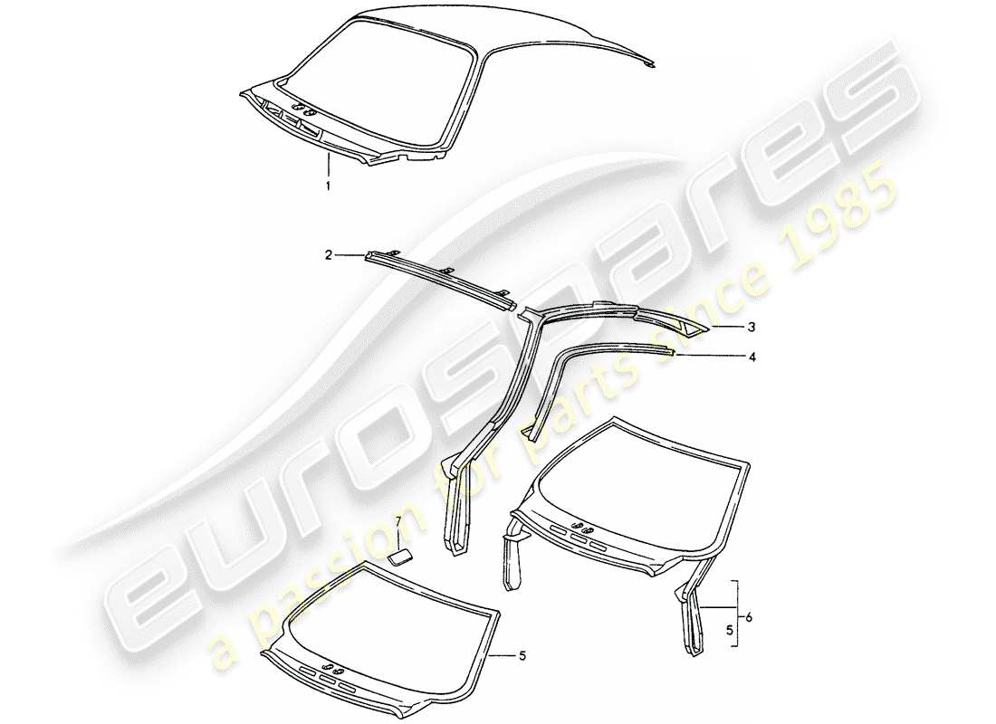 porsche 1996 (993) outer roof panel - windshield frame part diagram
