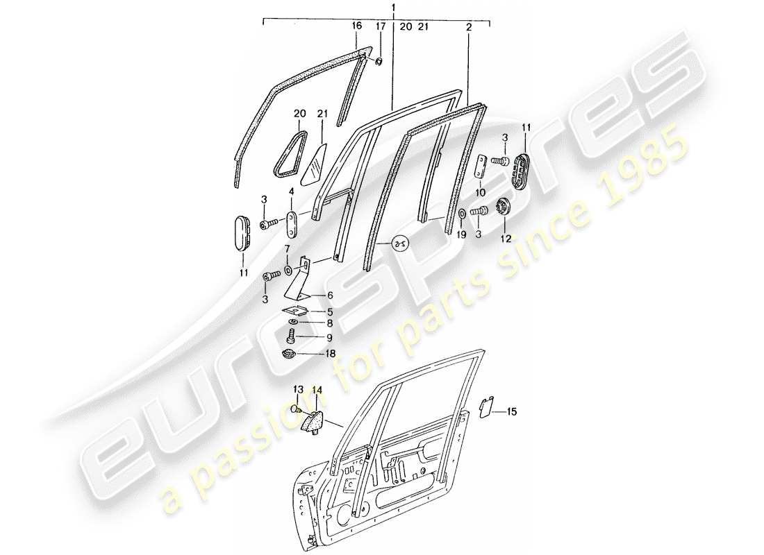 porsche 1995 (993) window frame part diagram