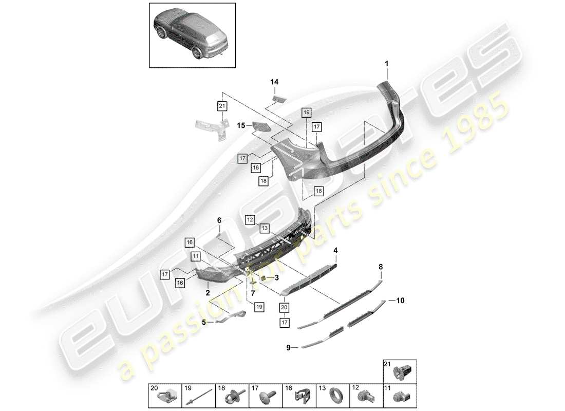 porsche 2020 (cayenne e3 9ya/9yb) bumper part diagram