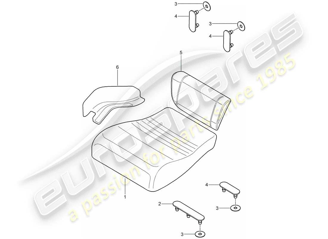 porsche 2003 (996 turbo / gt2) back seat cushion - emergency seat - centre part part diagram