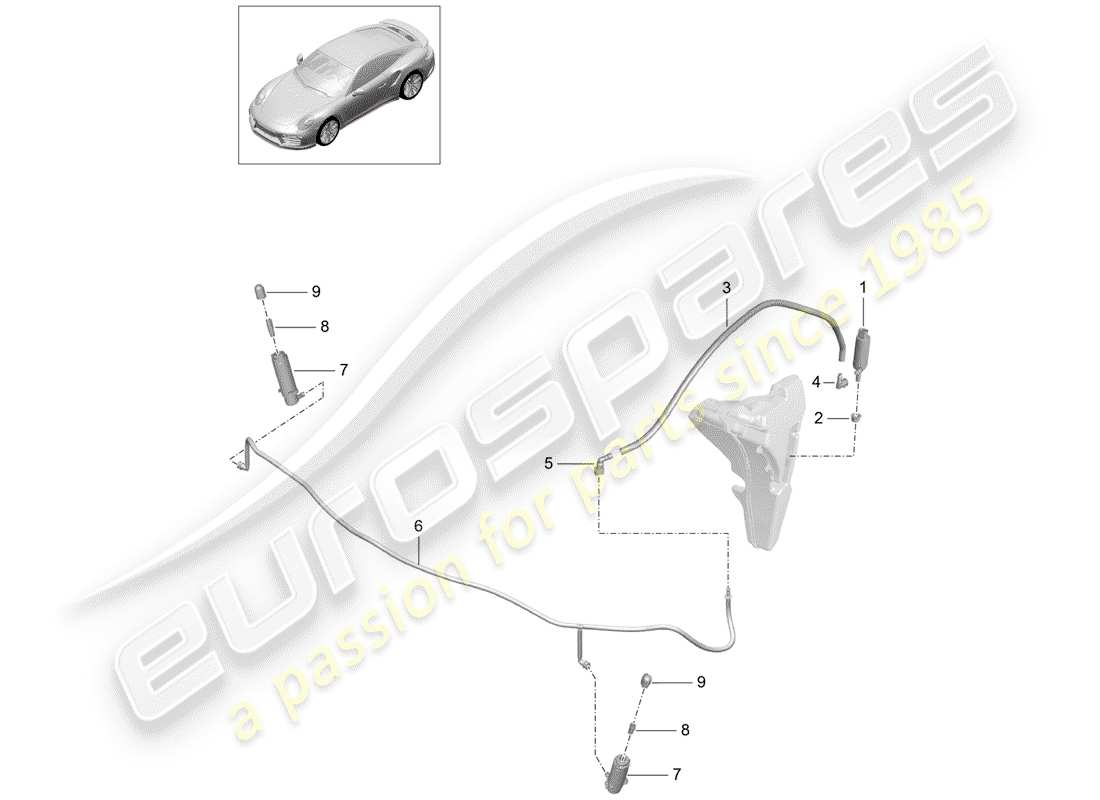 porsche 991 turbo (2014) headlight washer system part diagram