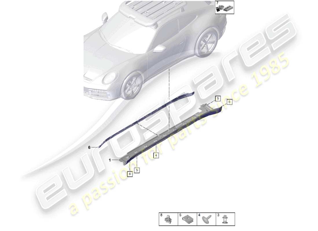 porsche 2019 (992-1) side member trim outer parts diagram