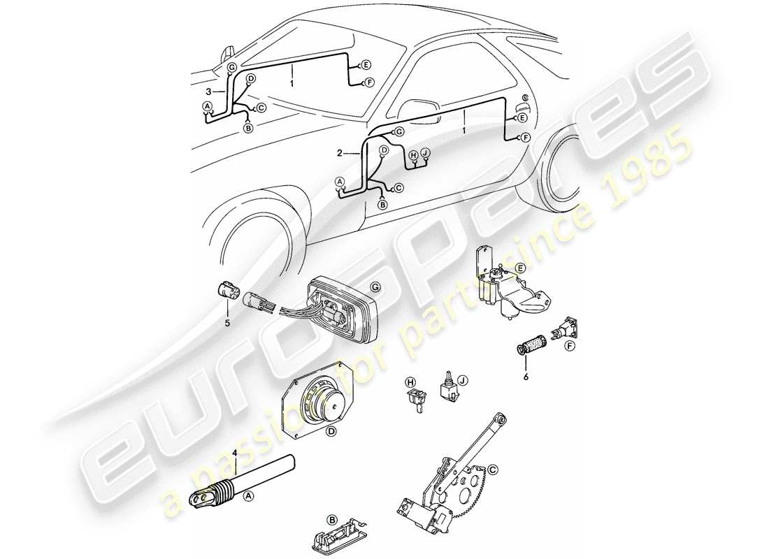 porsche 1983 (928) harness - door part diagram