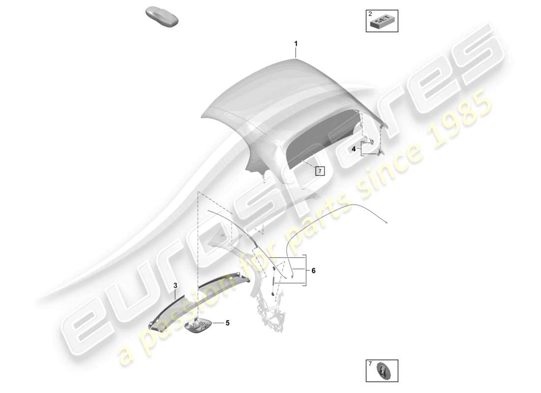 porsche 2020 (718 boxster) cover - top moulded headliner parts diagram