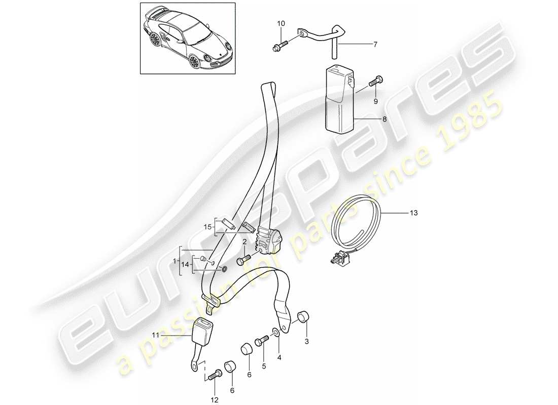 porsche 2008 (997-1 turbo / gt2) seat belt parts diagram
