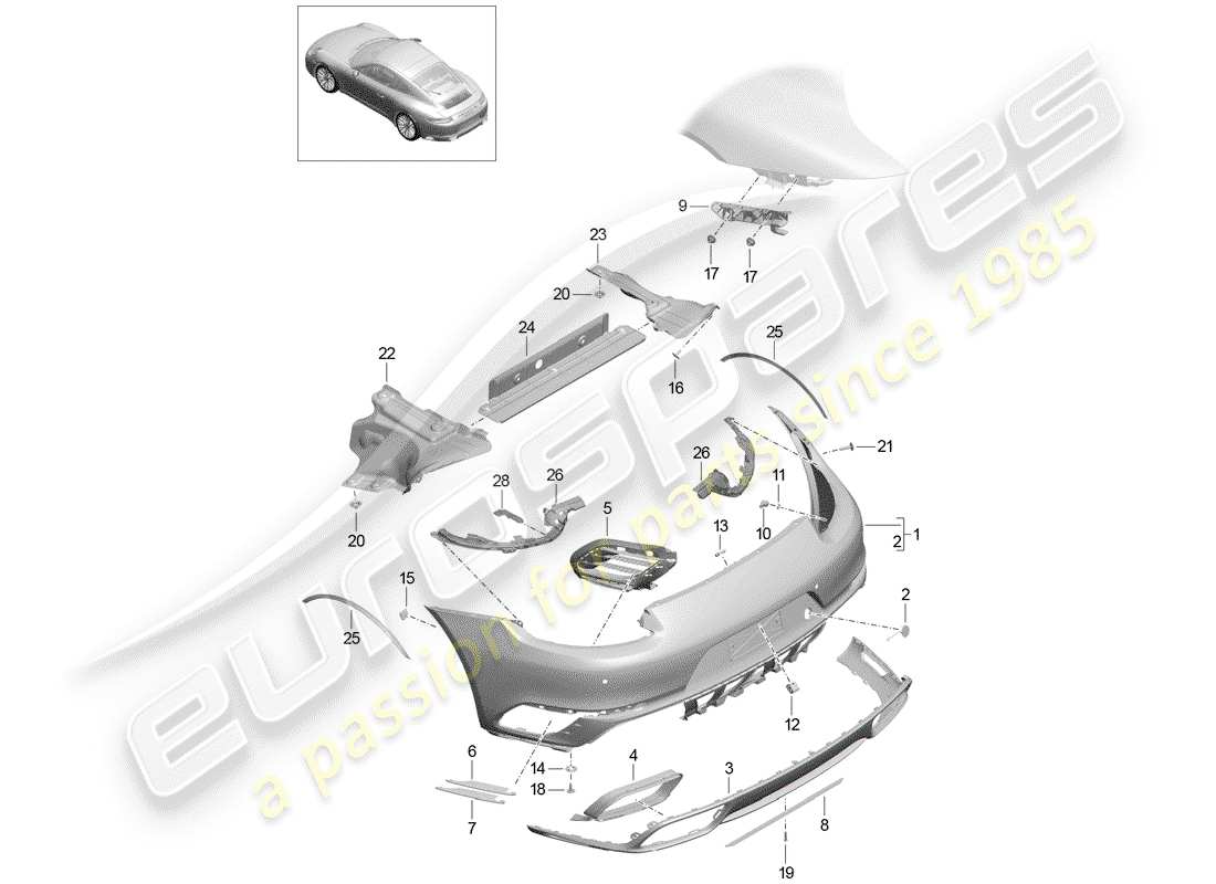 porsche 2015 (991-1 turbo) bumper part diagram