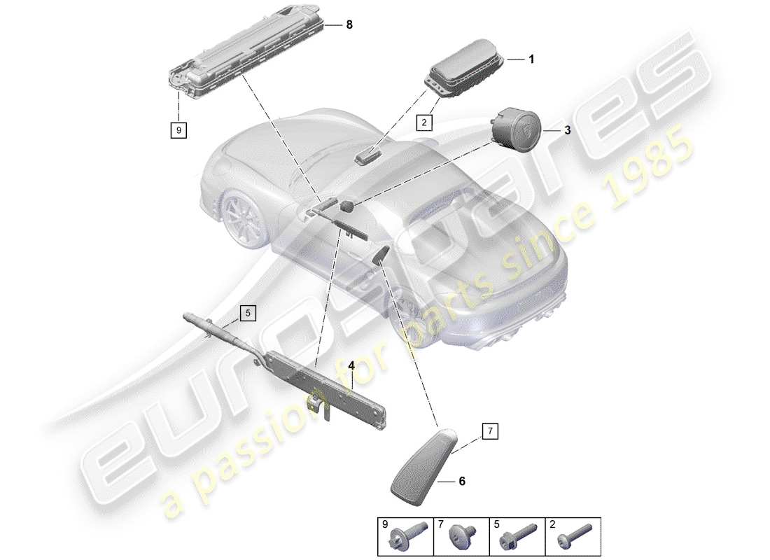 porsche 2020 (718 boxster spyder) airbag part diagram
