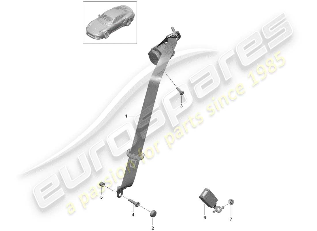 porsche 2016 (991-1 turbo) three-point seat belt part diagram