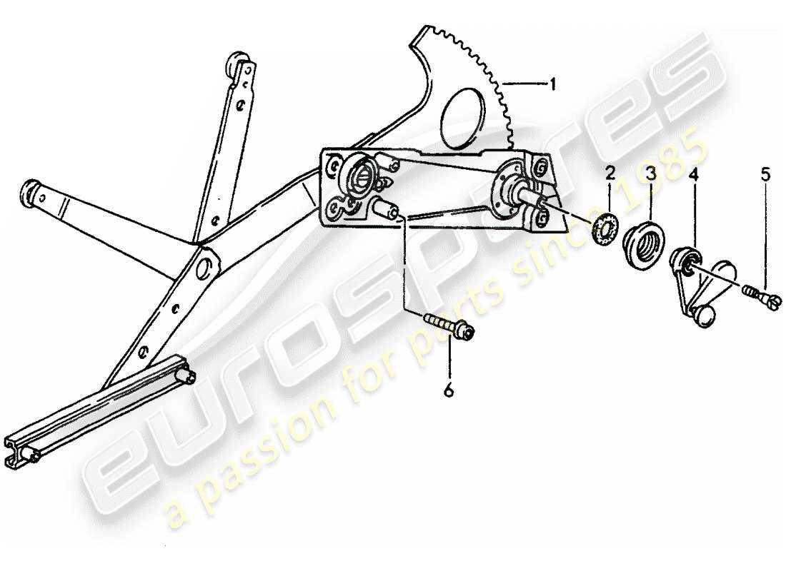 porsche 1990 (964) window regulator - manually parts diagram