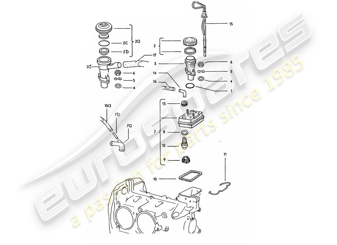 porsche 1976 (914) engine lubrication - filler neck - bleeding part diagram